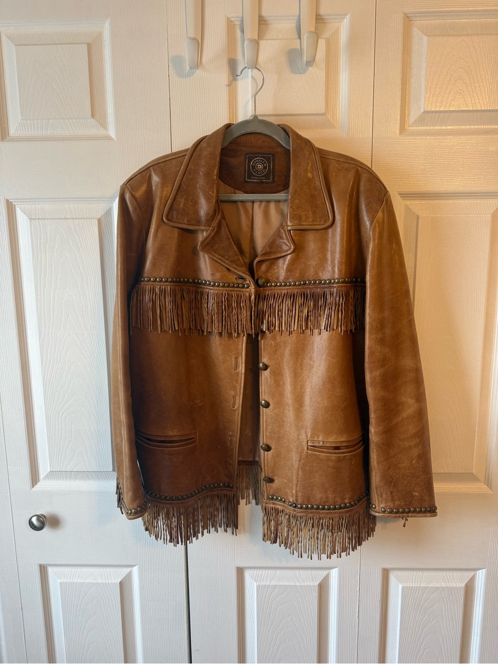 Double D Ranch Leather Fringe Jacket with Stud Trim